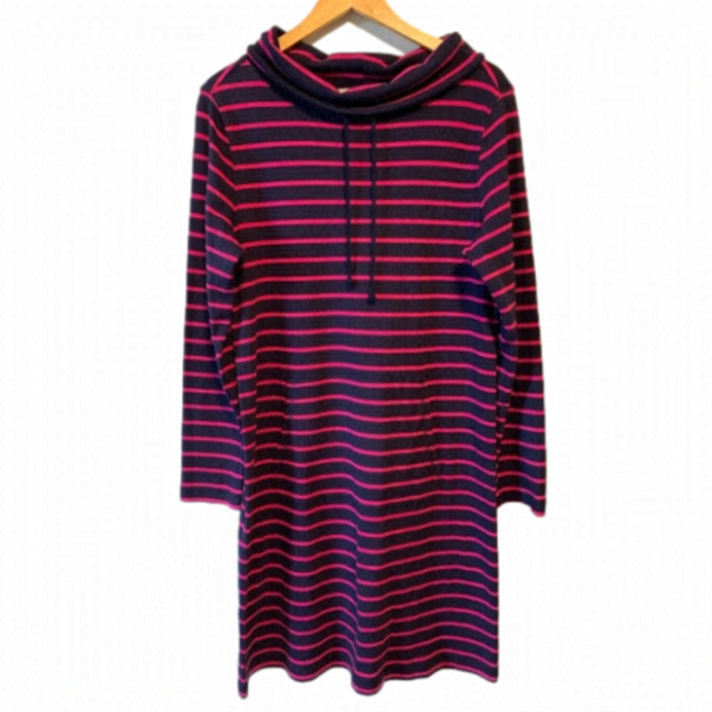 NWT Talbots Hello Saturday Cotton Striped Cowl Neck Long Sleeve Dress Size Small